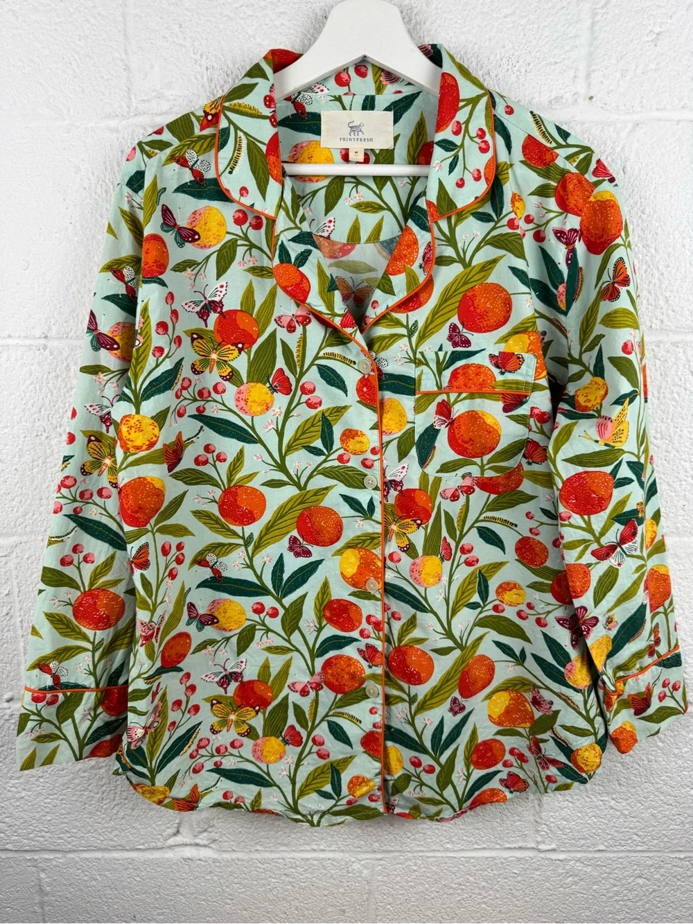 Printfresh Butterfly Grove Organic Cotton Pajama Top Citrus Butterflies M